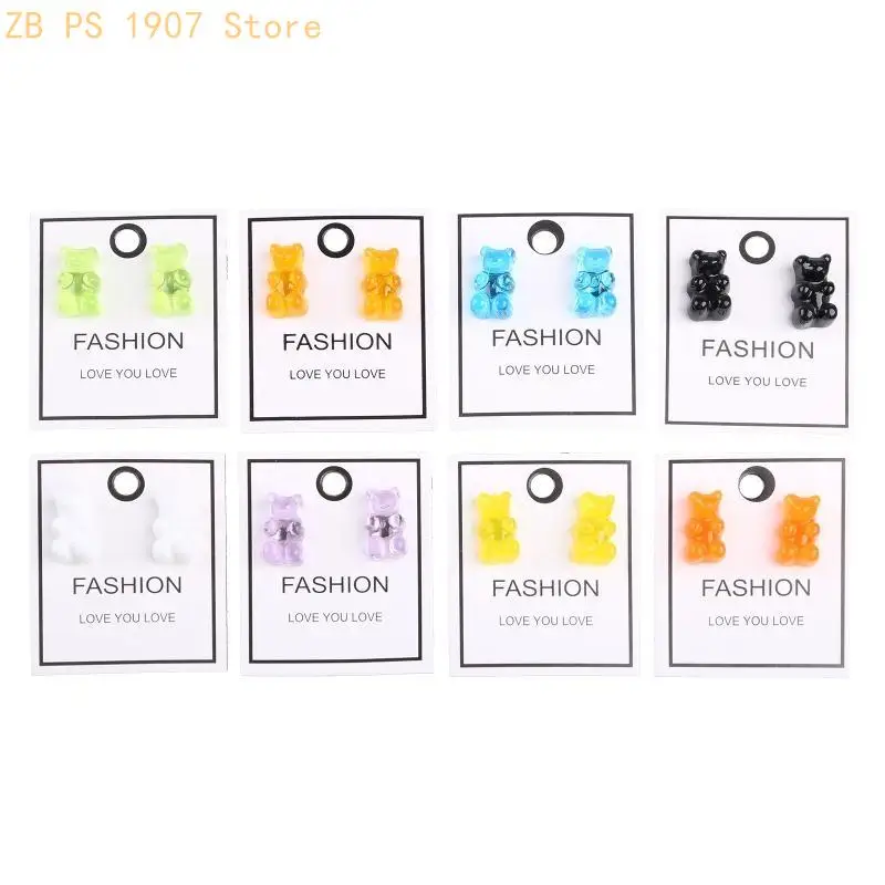 8 Pairs Sweet Candy Color Gummy Bear Earrings Resin Bear Post Earrings Set 55KA