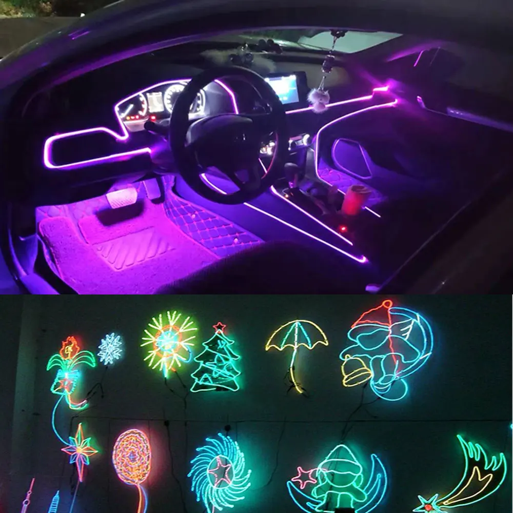 1/2/3/4/5M Car Interior Led Decorative Lamp EL Wiring Neon Strip For Auto DIY Flexible Ambient Light USB Party Atmosphere Diode