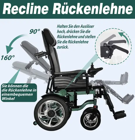 Electric Wheelchair for Adults Long Large Support Power WheelChair Seniors Folding Wheelchair