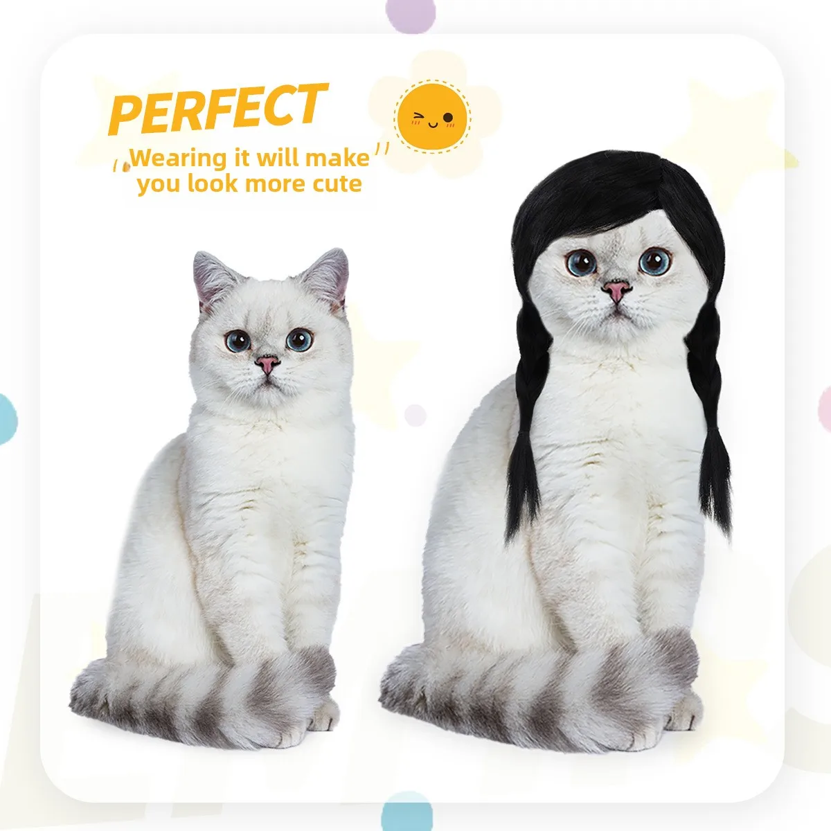 Pet Black Double Ponytail Wig Holiday Party Cat Dog Universal Festival Cosplay Cute Double Ponytail