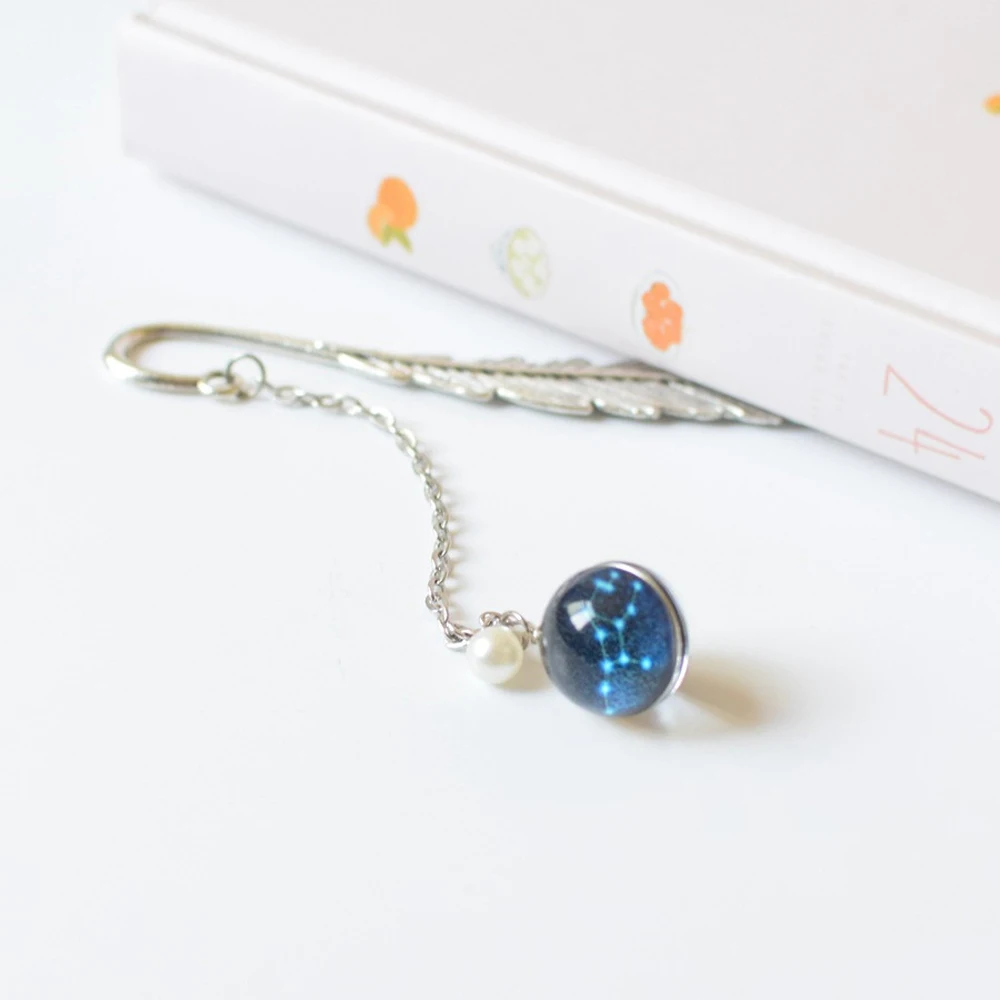 Supply Luminous Feather Bookmark Metal Book mark Creative Bookmark Noctilucent Bookmark 12 Constellation Bookmark Pendant
