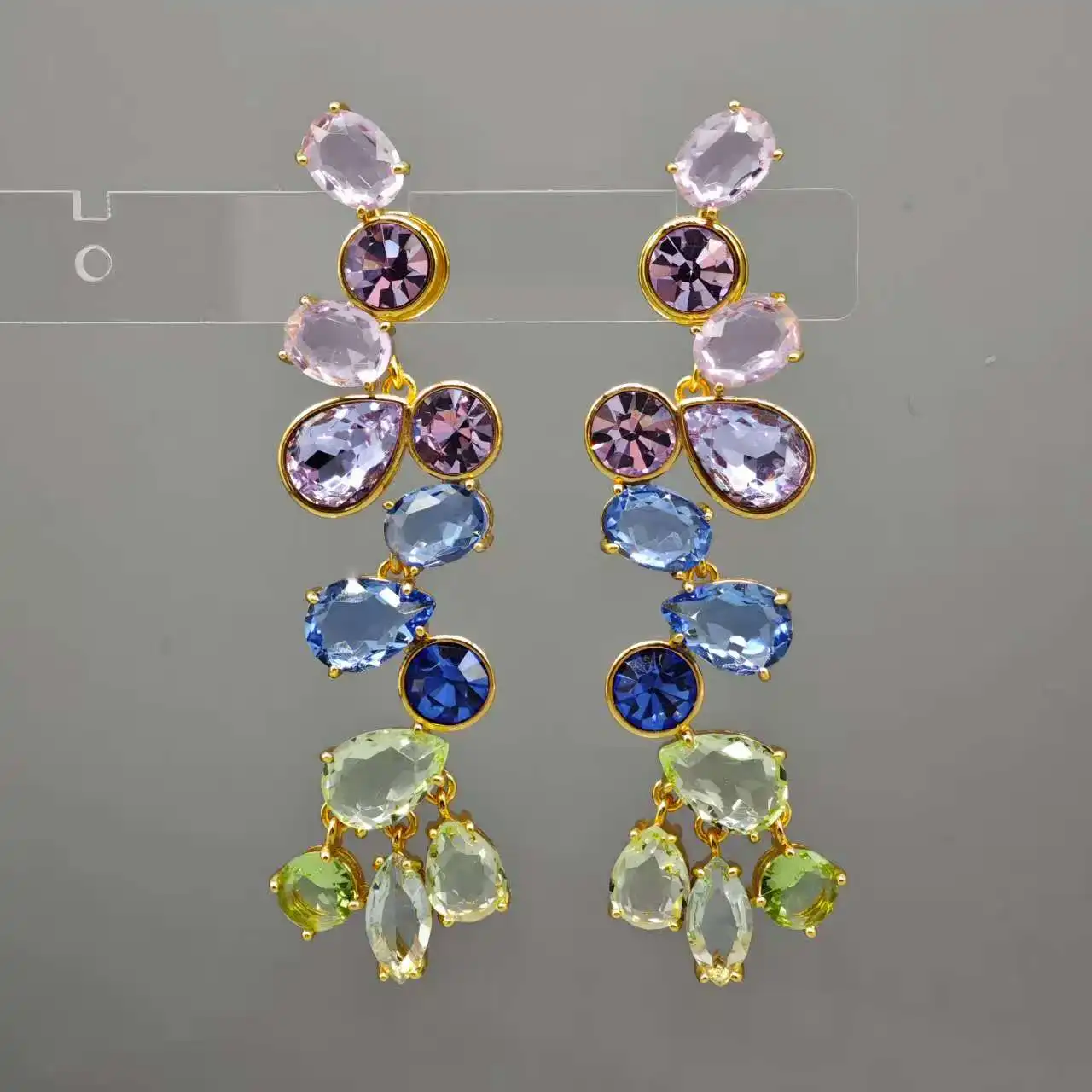 

Colorful Mixed Cut Crystal Tassel Earrings, Gold Plated Multi-Stone Cluster Dangle Earrings for Evening Wear