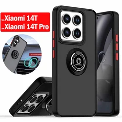 Armor Holder Funda for Xiaomi 14T Pro Case Translucent Frosted Ring Stand Protection Back Cover for Xiaomi 14T Shockproof Capa