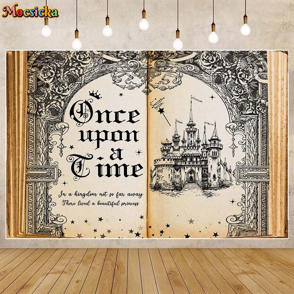 

Mocsicka Magic Book Once Upon A Time Baby Shower Backdrop Princess Welcome Party Decor Newborn Girl Photography Background Props