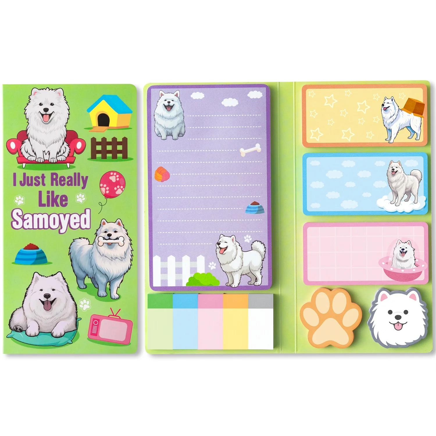 Samoyed Sticky Notes Set Cute Samoyed Self-Stick Notes Pads Animal Divider Tabs Bundle Writing Page Marker Office Supplies Gift