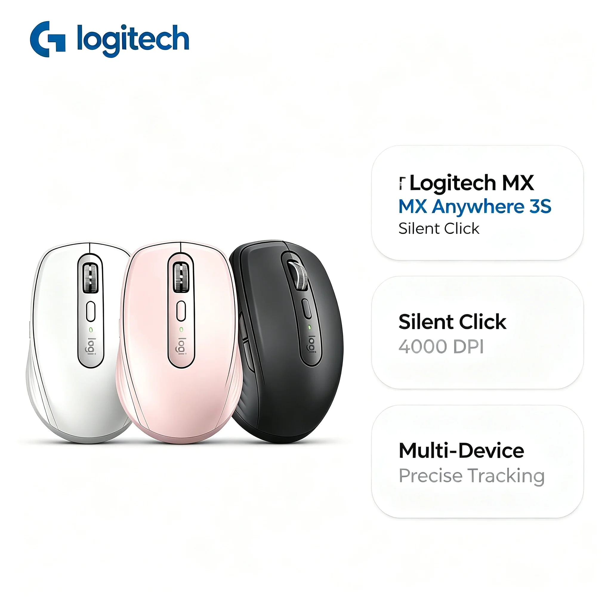 Logitech MX Anywhere 3S Portable Wireless Mouse, Smart Wheel Scrolling, Quiet Click for Laptop Notebook Desktop