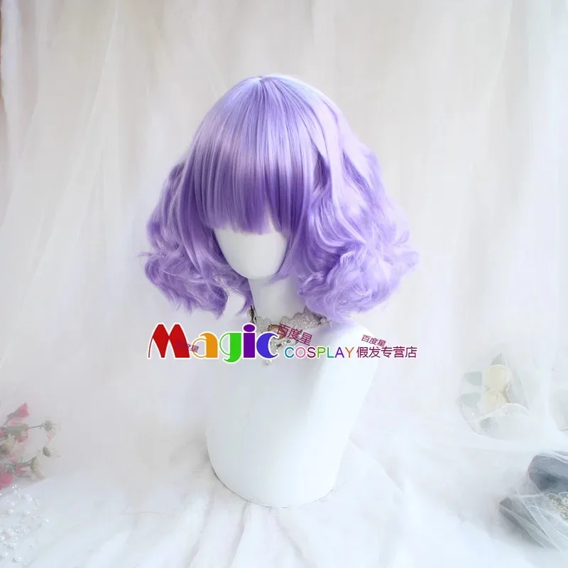 The Magic Angel Creamy Mami Cosplay Wig Purple Short Curly Hair Lolita Cosplay Wig Heat Resistant Synthetic Hair Hallowen