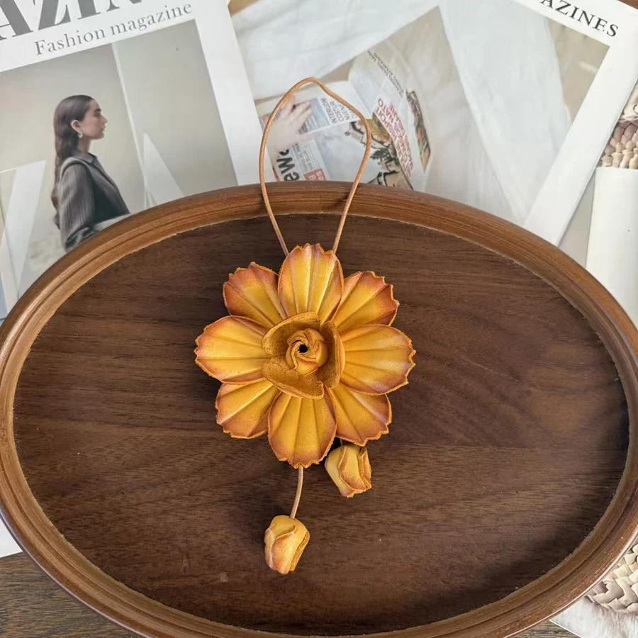 Genuine Leather Sunflower Pendant Bag Charm Purple Flower Keychain Bag Pendant Decoration High Luxury Girl Gift Bags Accessories