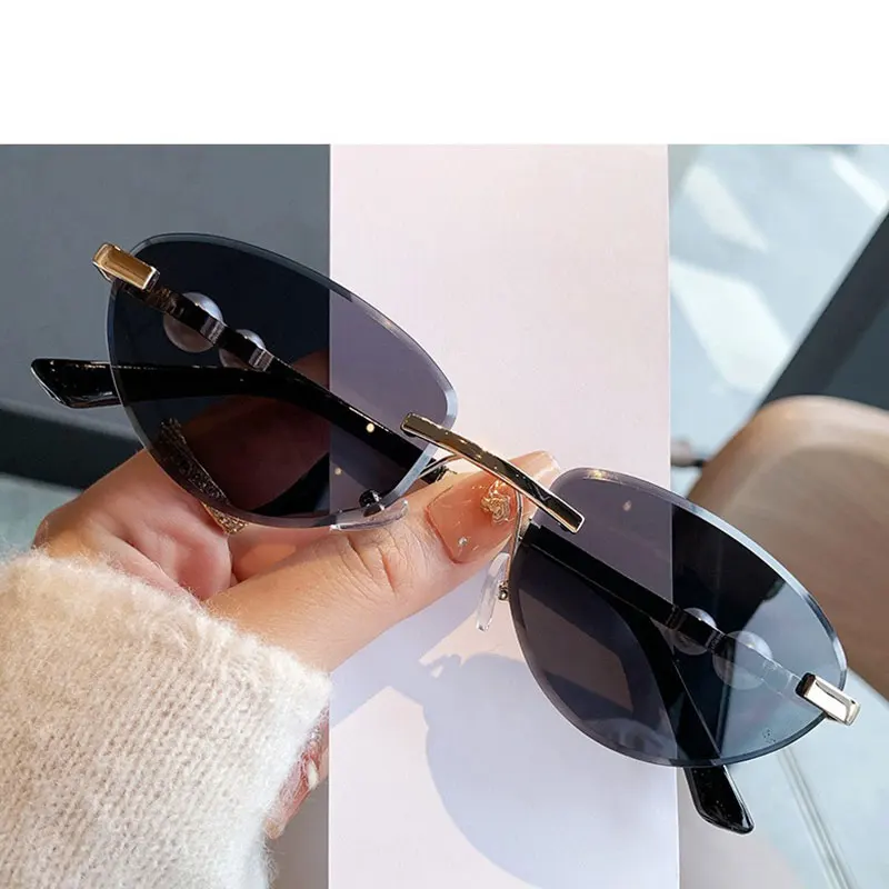 Trendy Rimless Sunglasses Women Luxury Pearl Sun Glasses For Women Fashion UV400 Driving Shades Frameless Gradient Eyewear