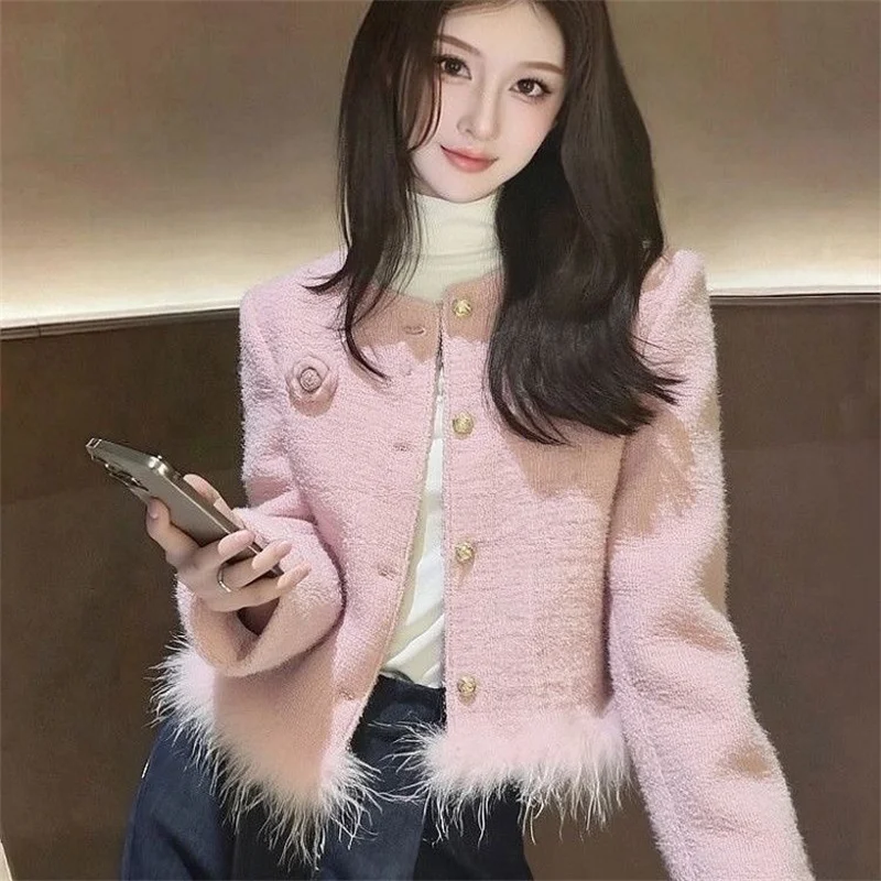 Beautiful Woven Fine Sparkling Small Fragrant Jacket Women's Coat New 2026 Spring Autumn Winter Round Neck Versatile Jackets