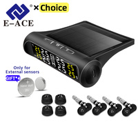 E-ACE Solar Tire Pressure Car TPMS 4Wheel Sensor Smart Car Systems Monitoring System Security Alarm Tire Display Pressure