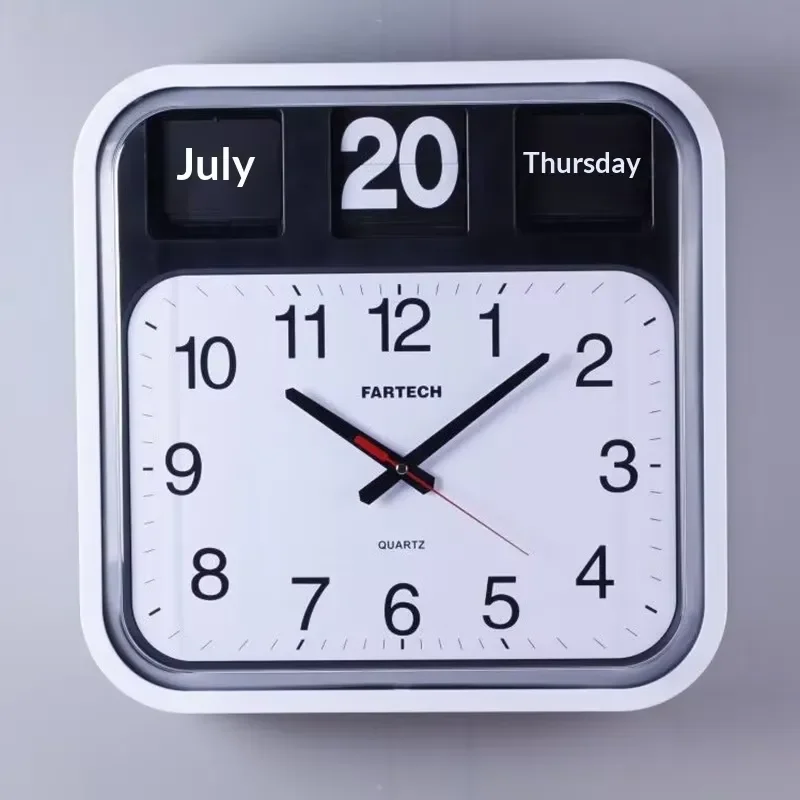 Creative 43cm Square Wall Clock Chinese Style Plastic Office FITP Dial Automatic Flip Home Decor No Year Display Modern Art