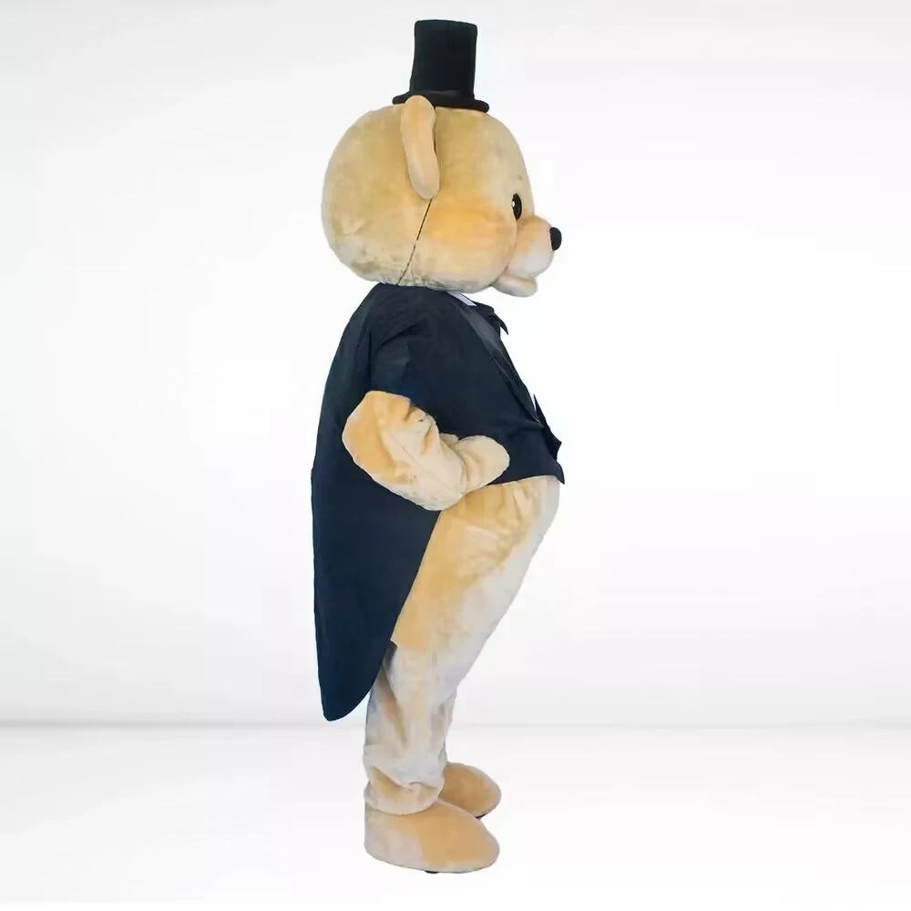 Cute Black Tailcoat Brown Bear Teddy Bear Mascot Costume Character Amusement Animation Fancy Dress Event Halloween Party Suits