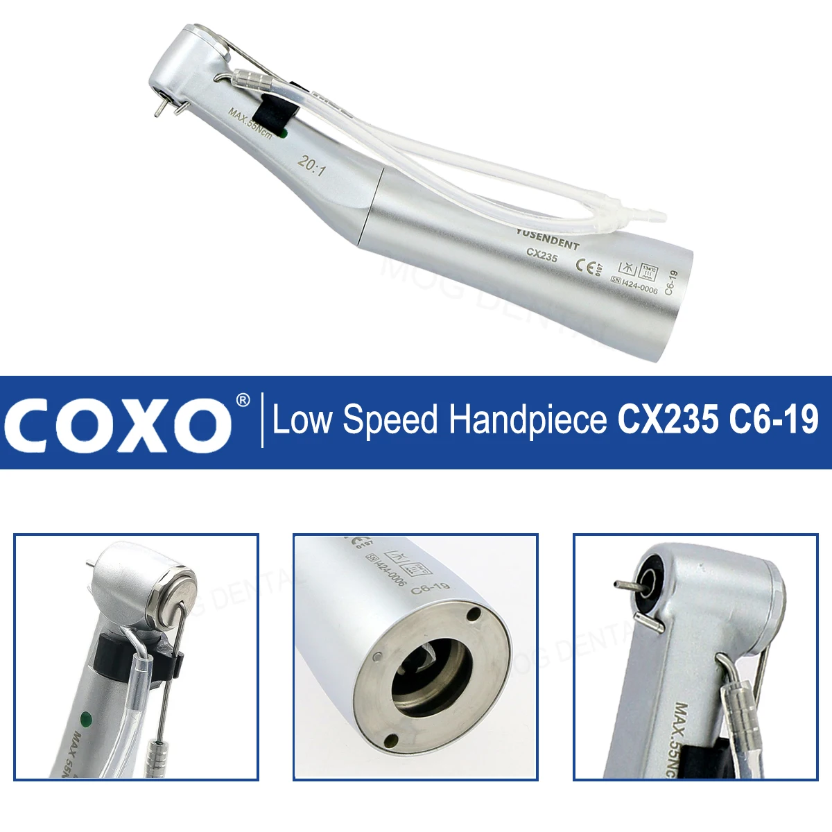 COXO Dental Fiber Optic 20:1 Reduction Implant Low Speed Handpiece Push Button Contra Angle Handpiece CX235C6-19 Fit KAVO NSK WH