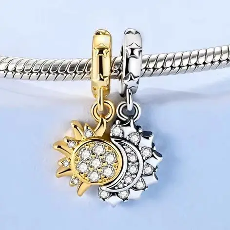 

Original Gold Sun Moon Magnetic Charm 925 Silver Zircon Double Charm Fit Bracelet Necklace Making Woman Jewelry