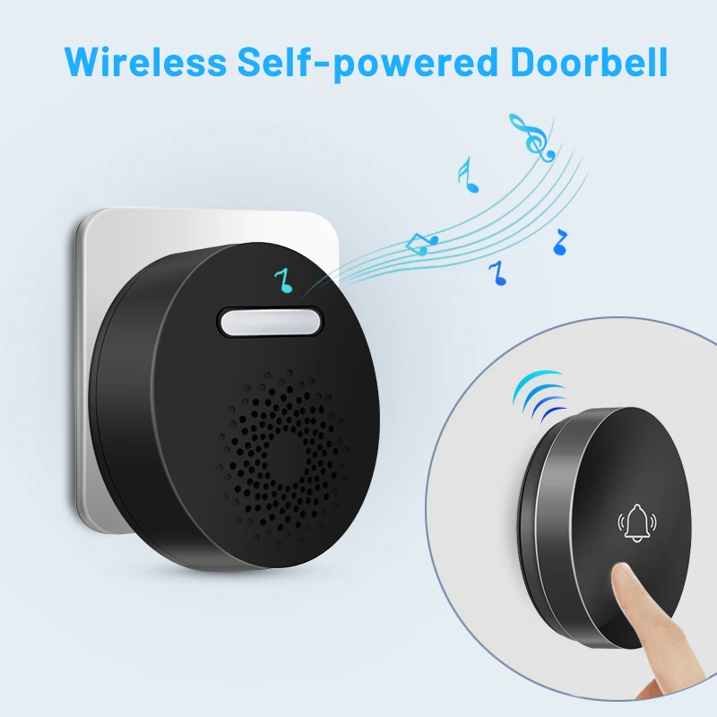 Wireless Doorbell No Battery Required Waterproof Self-Powered Door Bell Sets Home Outdoor Kinetic Ring Chime Doorbell