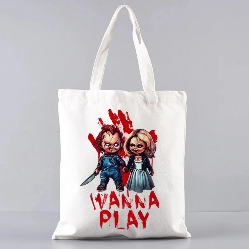 Chucky Terror Bride Ladies Canvas Shoulder Bag Cosmetic Bag Set Fashion Handbag Eco Large Capacity Shopping Bag Purse Gift