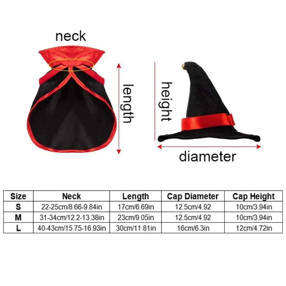 

Cat Witch Hat Cloth Pet Witch Cloak Black/Red Soft Halloween Pet Cloak Decorative Dog Witch Costume Cosplay Party