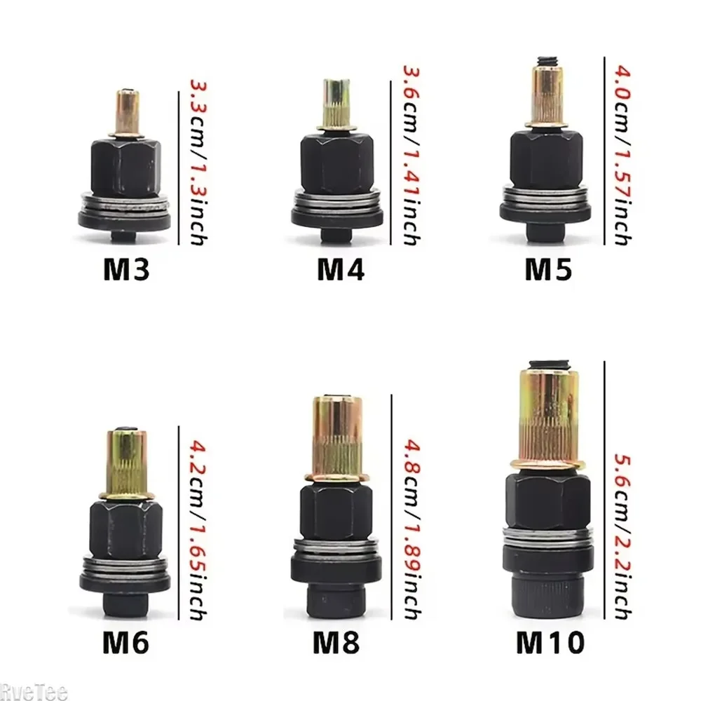 Rivet Nut Tools Adapter M3 M4 M5 M6 M8 M10 M12 Hand Electric Rivet Nut Head Riveter Metal License Plate Simple Installation 11pc