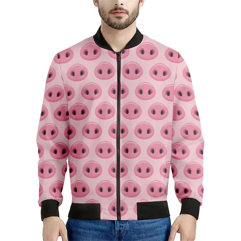 New Funny Animal Pattern Print Zipper Coat 2024 Fashion Kawaii Pig 3D Printing Stand Collar Bomber Jackets Street Oversized Tops