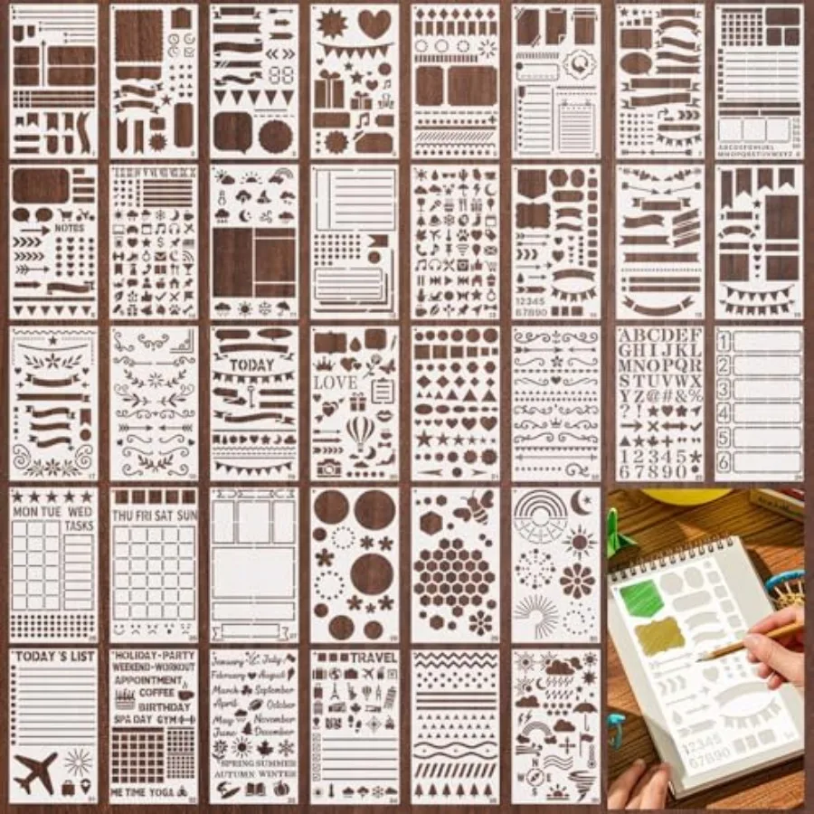 

36 PCS Journal Stencils, Planner Stencils for Junk Notebook Diary DIY Drawing Stencil x7