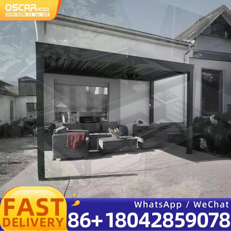 

Моторизованная алюминиевая беседка с жалюзи и жестким верхом, уличная водонепроницаемая современная беседка для патио для сада на заднем дворе и беседки у бассейна