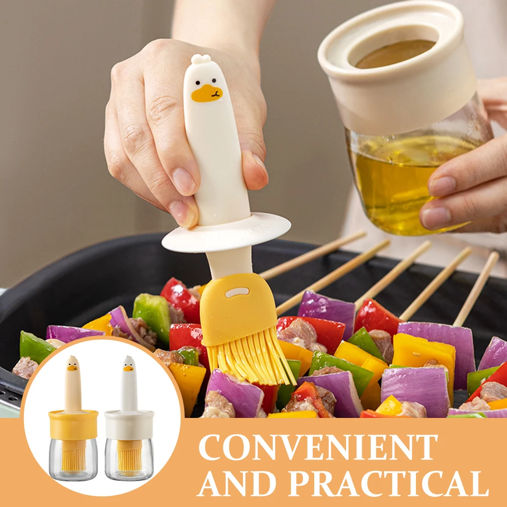 

2 Pcs Oil Dispenser with Brush Food Grade Silicone Transparent Container for Home Restaurant Yellow White Kitchen Gadget Oil