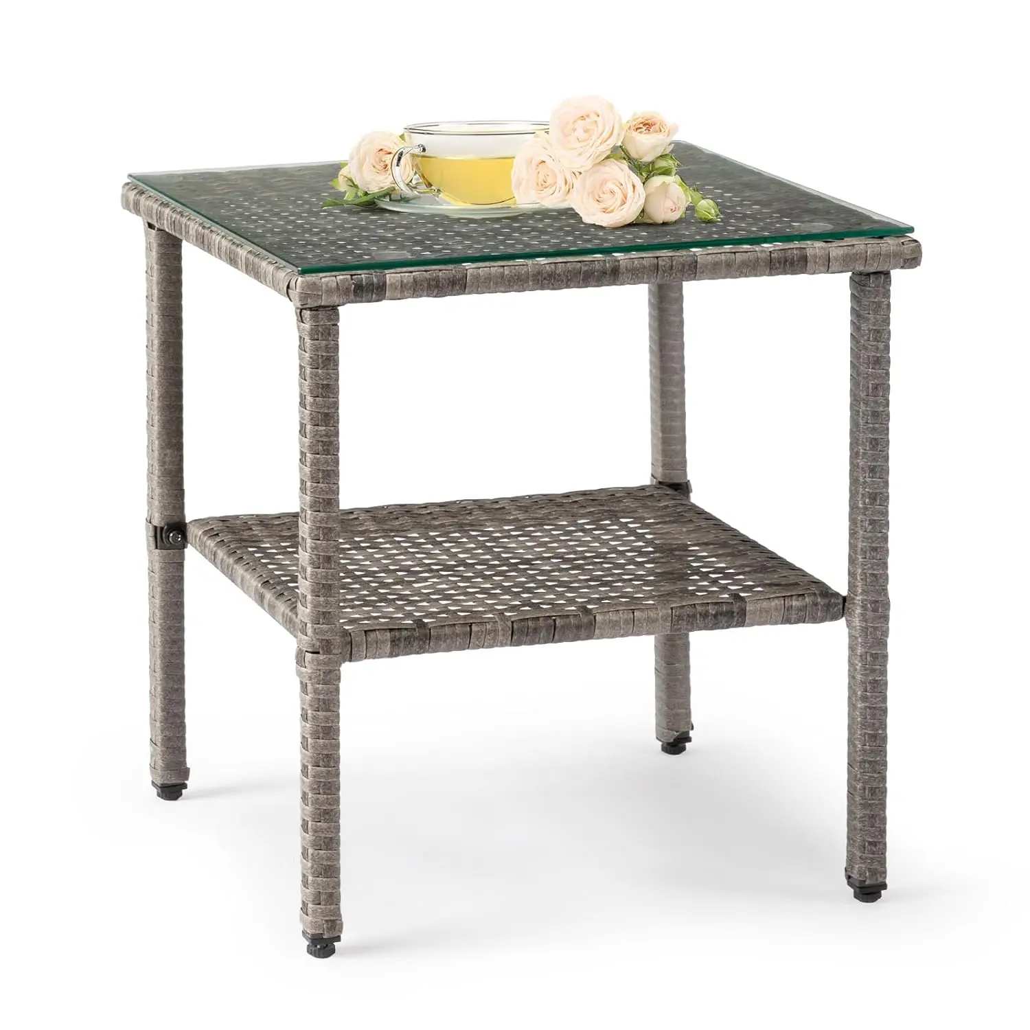 

Outdoor Wicker Side Table Patio Side Tables for Outside, Tempered Glass Top Wicker Table with Storage End Table for, Customized