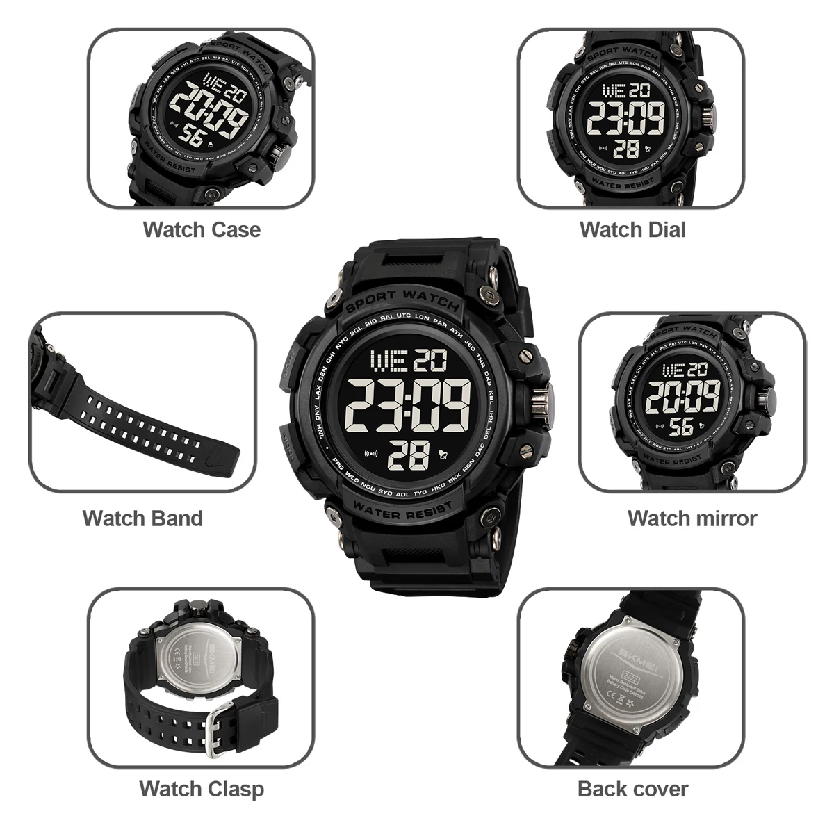 SKMEI Fashion Large Dial Digital Electronic Watch Sports Watches For Men Waterproof Camo Wristwatch Alarm Clock Horloges Mannen