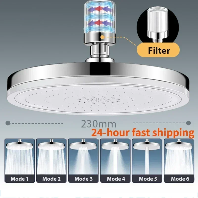 

6 Modes Rainfall Shower Head Bathroom High Pressure Top Rain Shower Heads Shower Faucet Accessories Gun NEW