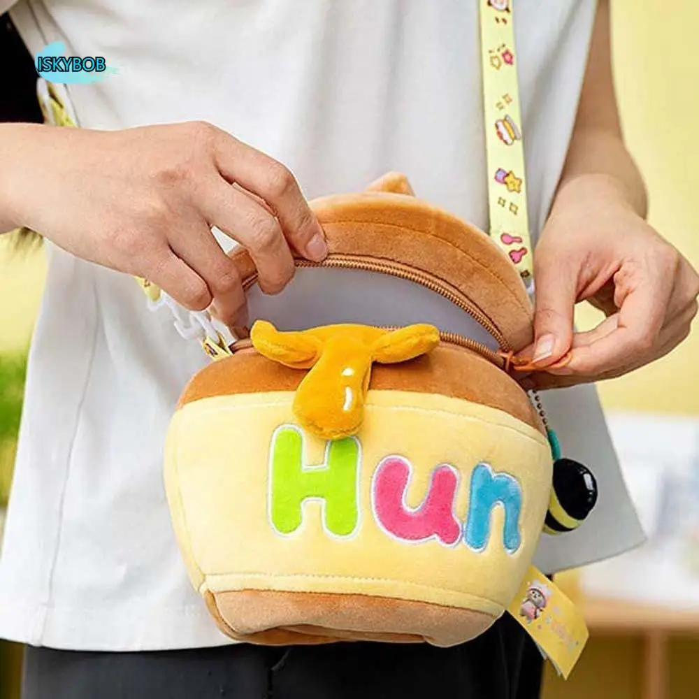 

Креативная милая сумка через плечо с медовой баночкой, мягкая плюшевая сумка через плечо с горшком для меда, пушистая хлопковая желтая женская сумка с героями мультфильмов