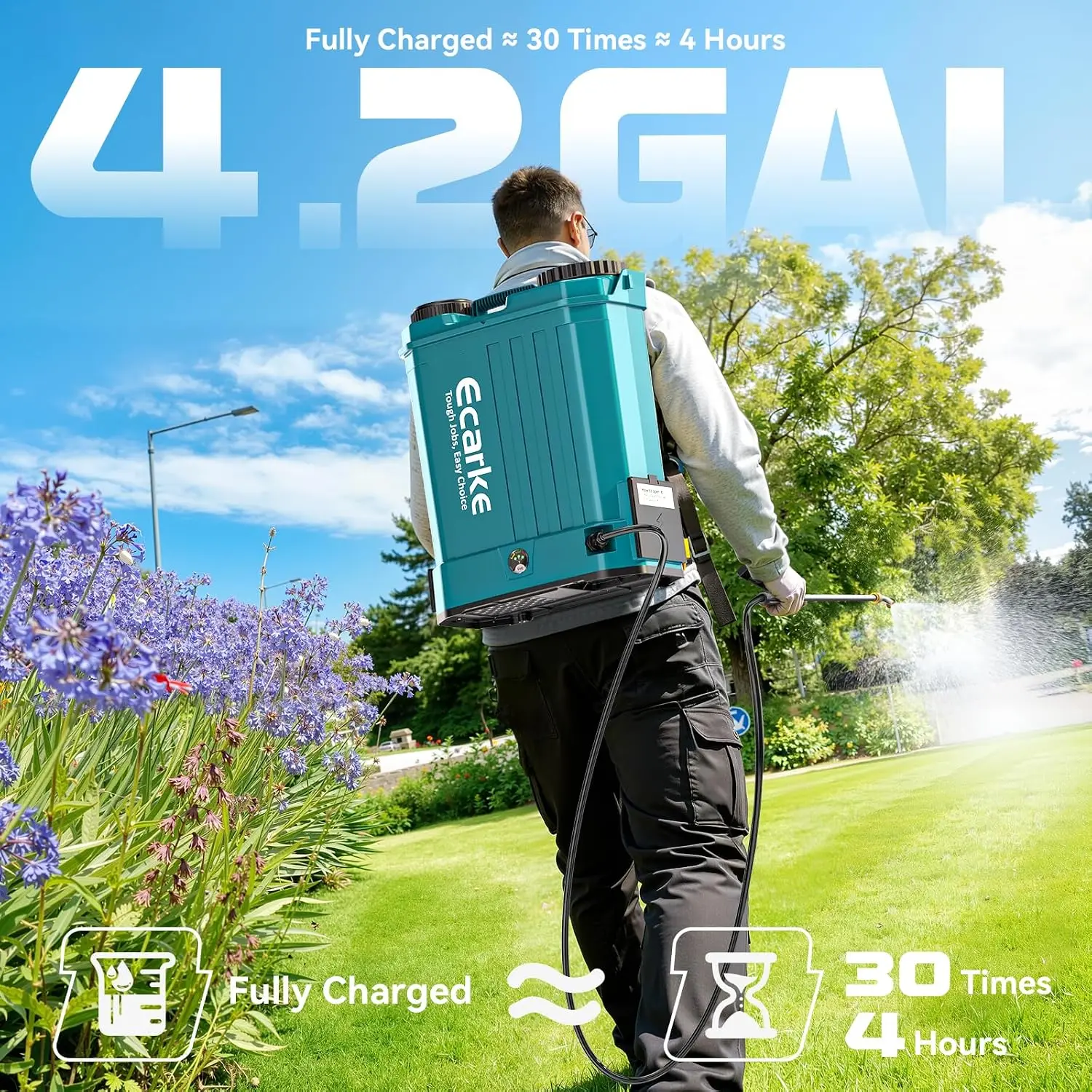 Battery Powered Backpack Sprayer Auto Mixer 18V Tool Only 42 Gallon Lawn Garden Yard Weed Leak Proof 0 100PSI Adjustable 6 Spray