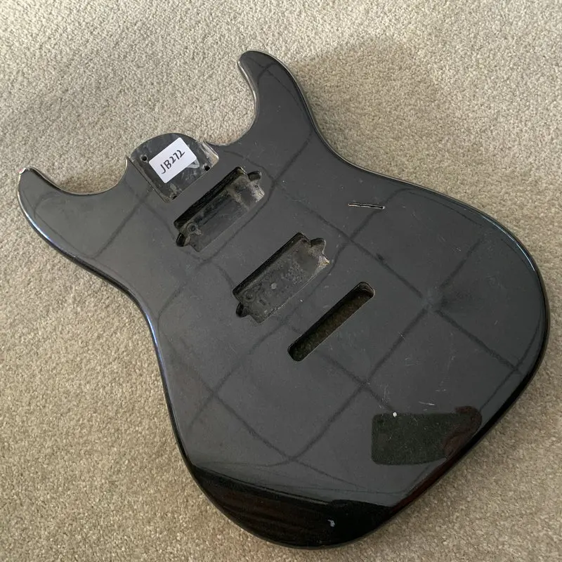 JB272 Custom OEM Order Unfinished Electric Bass Body Black Color in Solid Basswood 2 Humbucker Pickups with Damages for DIY