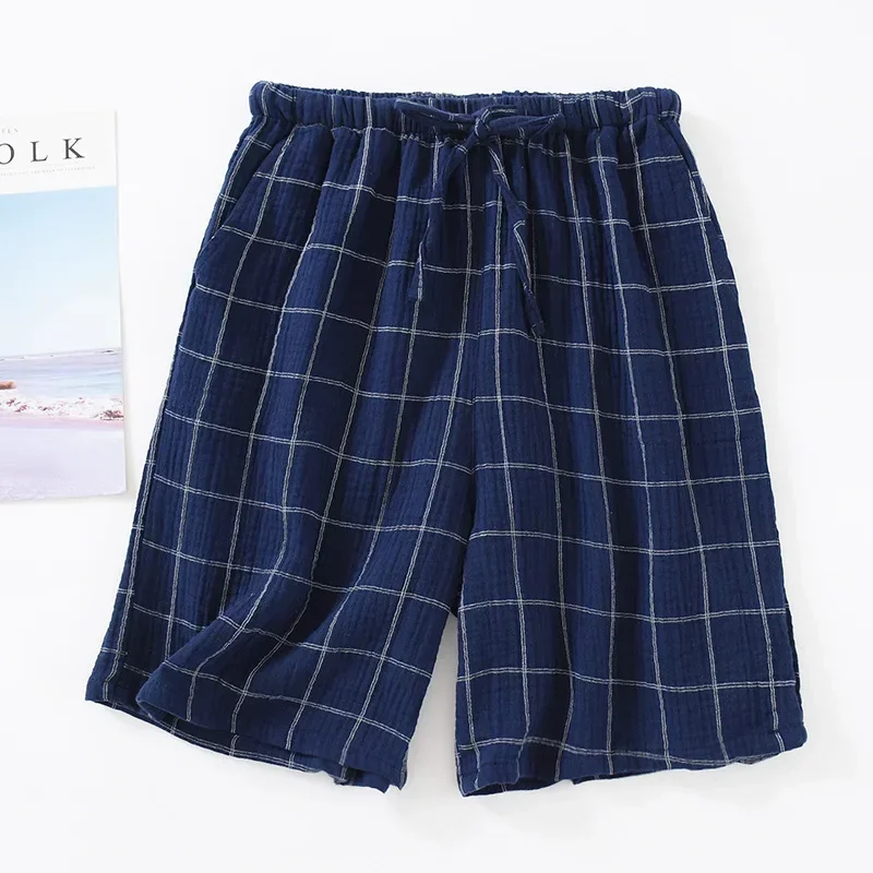 Summer Men's Sleepwear Pajamas Shorts Thin Cotton Breathable Plaid Design Loose Fitting Large Size Pajamas Casual Home Shorts