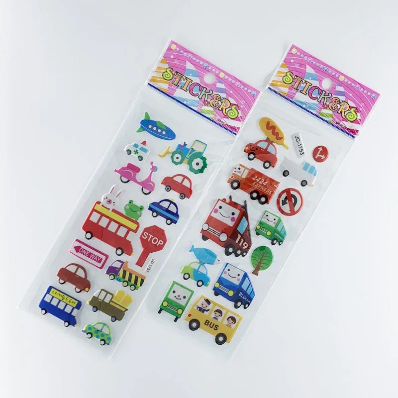 8 Sheets/Set Traffic Car Stickers  For Kids Boys 3D Puffy Bubble Scrapbook Cartoon Stickers Laptop Notebook DIY Toys