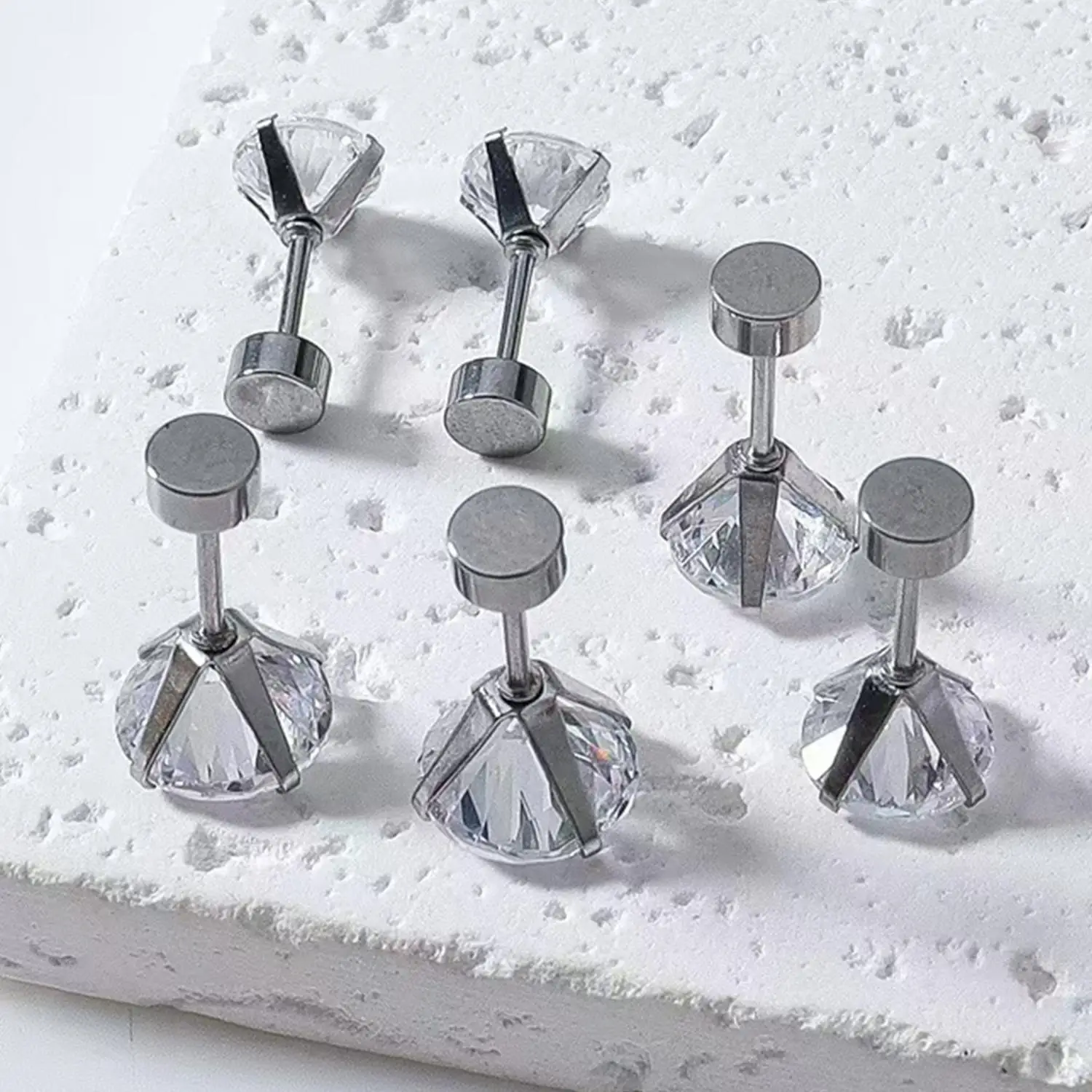 Pendientes de circonita de cristal de acero inoxidable para mujer/hombre, joyería para Piercing de cartílago del trago de 4 puntas, 1 ud.