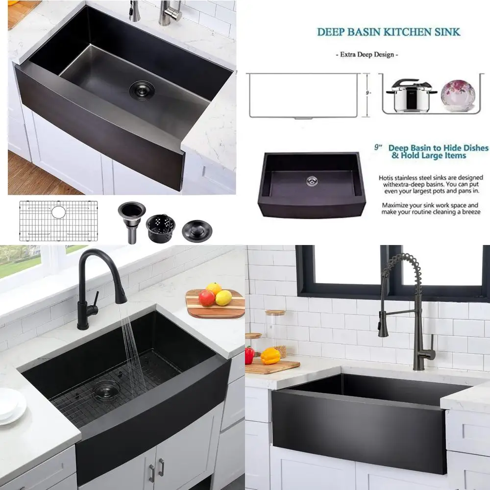 อ่างล้างจานสแตนเลสแบบติดตั้งใต้เคาน์เตอร์ทรงฟาร์มเฮาส์แบบชามเดี่ยว 33 นิ้ว