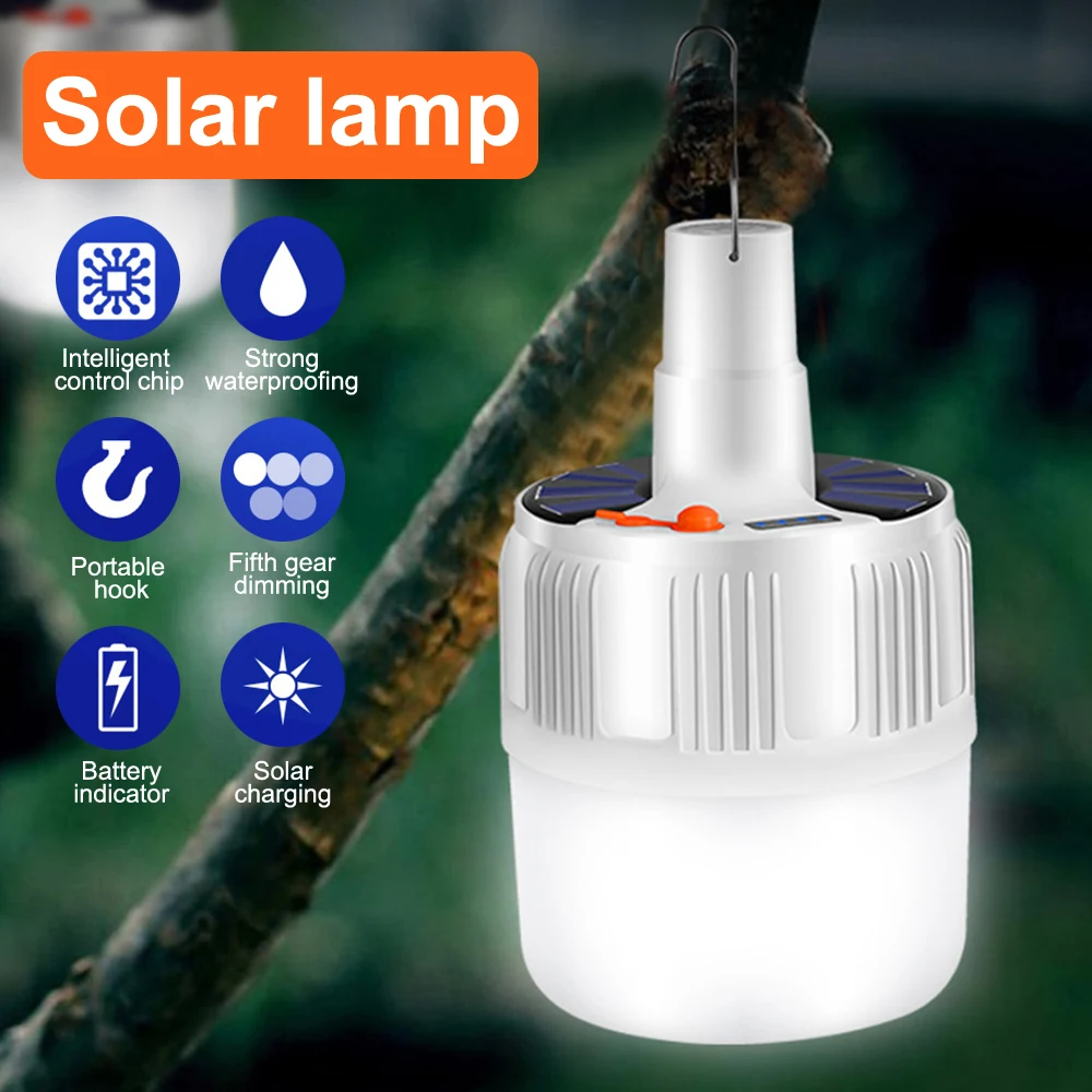 Solar Powered Bulb USB Rechargeable LED Bulb Household Night Market Lighting Bulb Camping Light Emergency Sunlight Powered Lamp