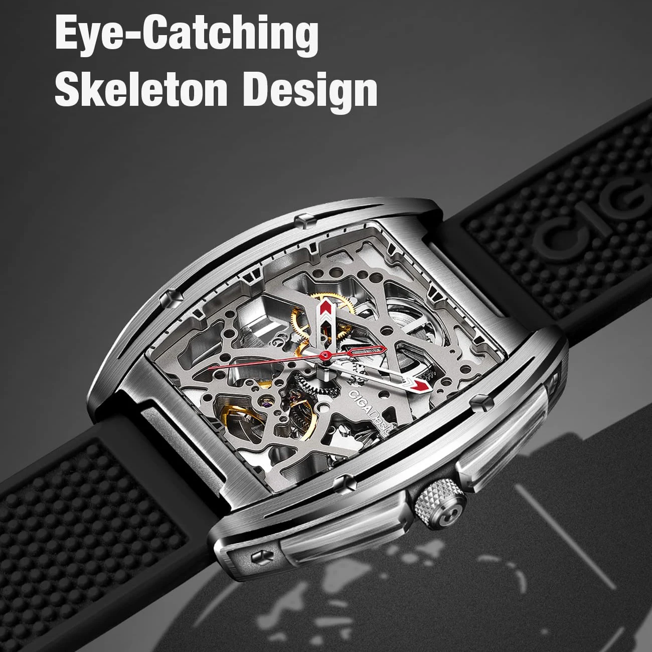 Ciga Design Z-Serie Skelett automatische mechanische Uhr Männer Edelstahl gehäuse Saphirglas Silikon Leder zwei Armbänder