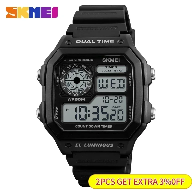 SKMEI-reloj Digital multifunción para hombre, accesorio de pulsera resistente al agua con correa de PU, alarma, Ideal para deportes al aire libre,