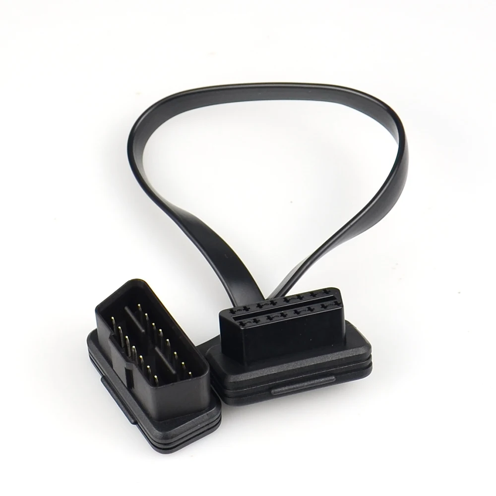 30/60/100 سنتيمتر شقة + رقيقة مثل المعكرونة 16 دبوس المقبس obd obdii 16pin ذكر إلى أنثى سيارة الماسح الضوئي obd2 تمديد كابلات الموصلات
