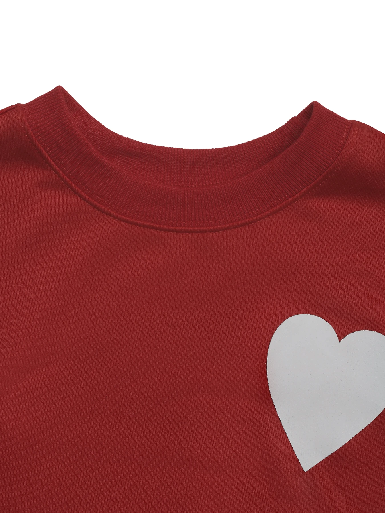 سويت شيرت نسائي مطبوع عليه قلب أحمر لعيد الميلاد كاجوال فضفاض برقبة دائرية وسحاب وتفاصيل وأكمام طويلة
