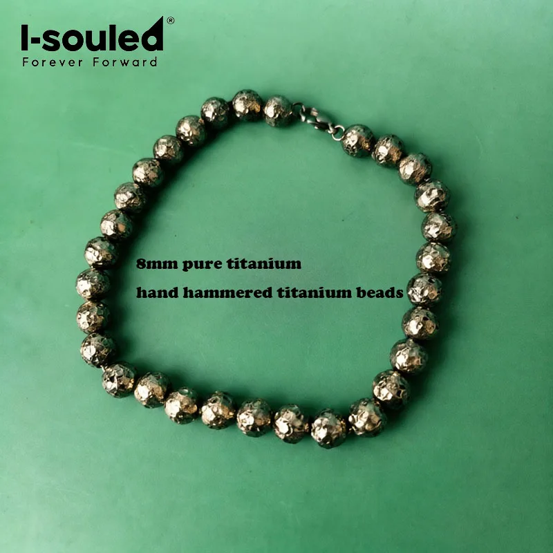 8mm/10mm Pure Titanium Handmade Hammer Patterned Titanium Bead Bracelet, Trendy and Fashionable
