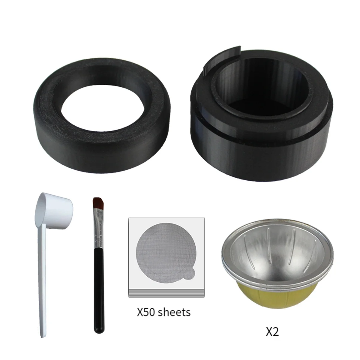 For Vertuo Series Capsule Kit for Reusable Pods with 50 Pcs Foil Seal Lids Holder Brush Cycle Fill Filter