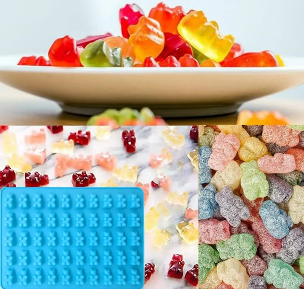 1Pcs Mini DIY Fruit Snack Gummy Bear Molds Silicone, Gummy Molds Trays with Dropper for Candy Chocolate Gummies Baking Nonstick