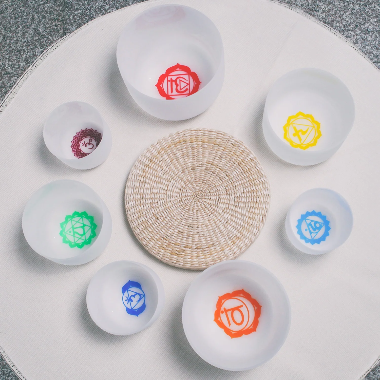 Chakra Symbol Crystal Singing Bowl Meditation Quartz Bowl Sound TherapyMallet
