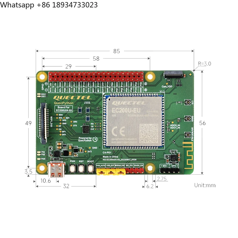 Yuanyuan iot 4G full Netcom CAT1 communication module EC200U Bluetooth version QuecPython development board CE certificate