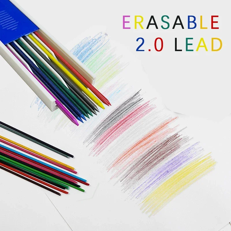 12pcs/box 2.0mm Color Mechanical Pencil Refill Lead Art Sketch Drawing Colorful Lead Erasable School Colour Pencil Stationery