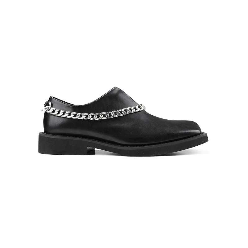 Modeshow Mannen Metalen Ketting Slip-On Leren Schoenen Moderne Jonge Man Trendy Oxfords Comfort Vierkante Teen Mannelijke gift