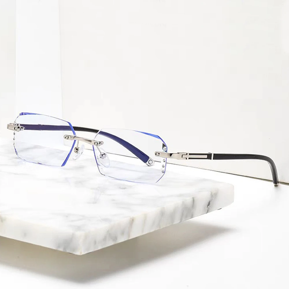 Blue Ray Blocking Anti-Blaulicht-Lesebrille Augenschutz Randlose Schnittkante Hyperopiebrille Ultraleichter Luxus – Detail 3